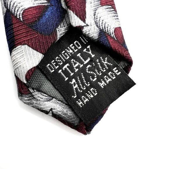 Danielli Milano All Silk Tie Handmade in Italy Burgundy Blue White Geometric Pri - Picture 5 of 6